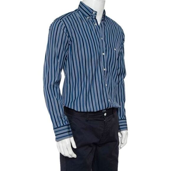 Etro Men’s Long Sleeves Button-Down Shirt Size 37 in Etro Blue Striped - Picture 13 of 14